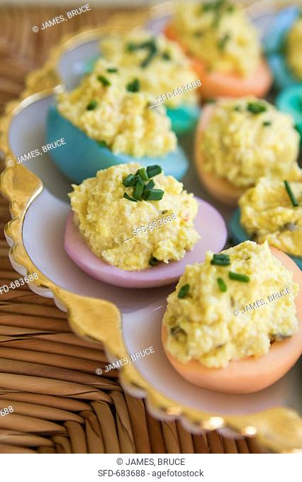 Dyed Crab Meat Deviled Eggs