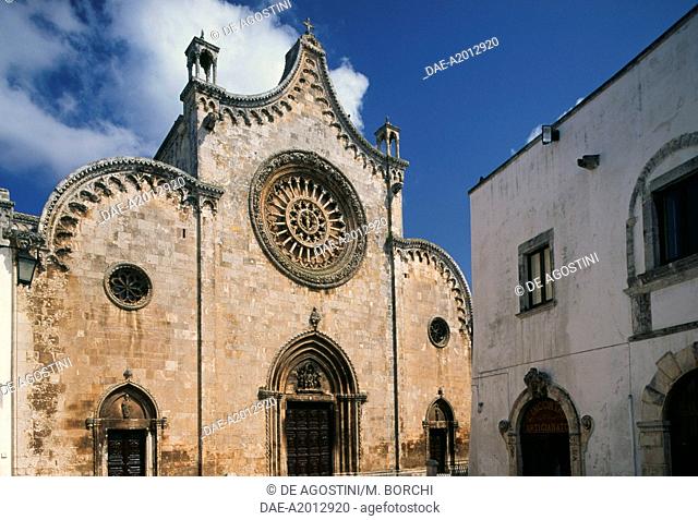 The facade of the Co-cathedral, with a 24-mullion central rose window, Ostuni, Apulia, Italy, 15th century