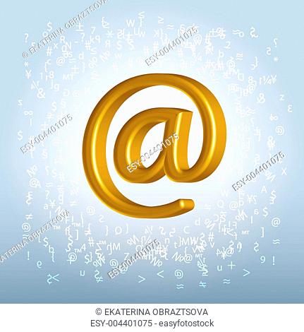 Golden shining metallic email symbol over trashy noisy backgroun