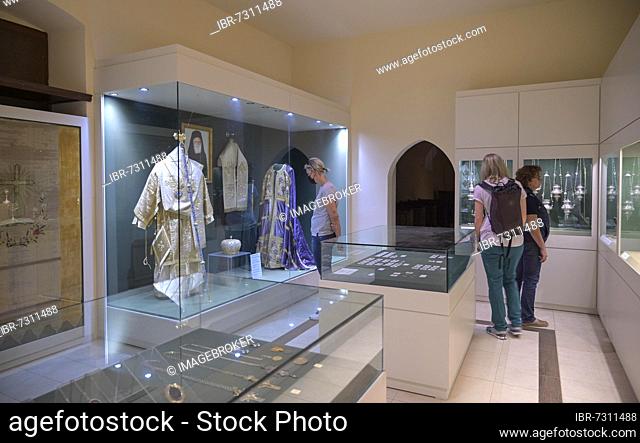 Liturgical vestments, Phelonion, Museum, Exhibition, Agia Triada Monastery, Crete, Greece, Europe