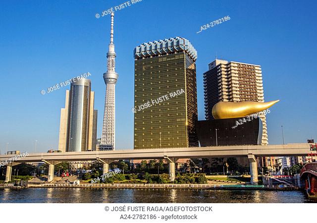 Japan, Tokyo City, Asakusa Distric, Sky Tree Tower, Asahi Beer Hall, Sumida river