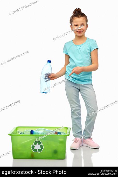 smiling girl sorting plastic waste