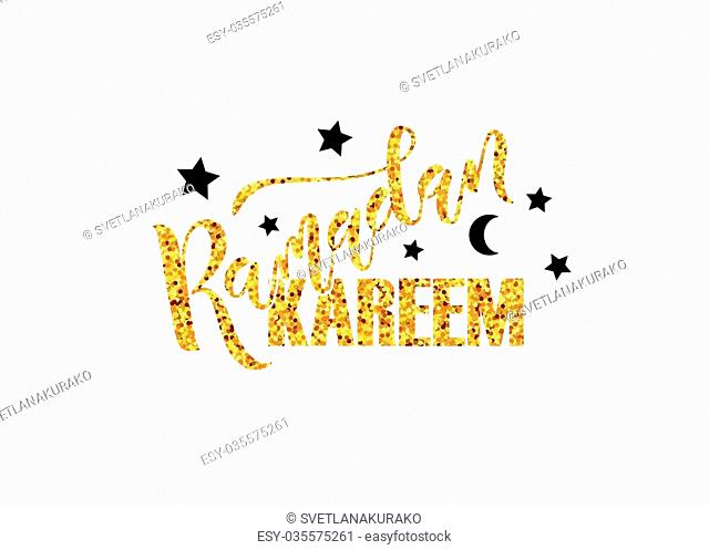 Hand sketched Ramadan Kareem lettering typography. Ramadan celebration banner, poster template. Islamic religion vector greeting card with calligraphy