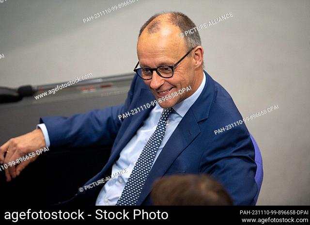 10 November 2023, Berlin: Friedrich Merz, Chairman of the CDU/CSU parliamentary group, takes part in the plenary session of the German Bundestag