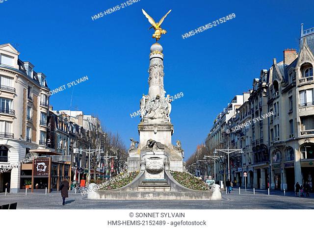 France, Marne, Reims, Place Drouet d'Erlon, the column of the winged gilded bronze victory