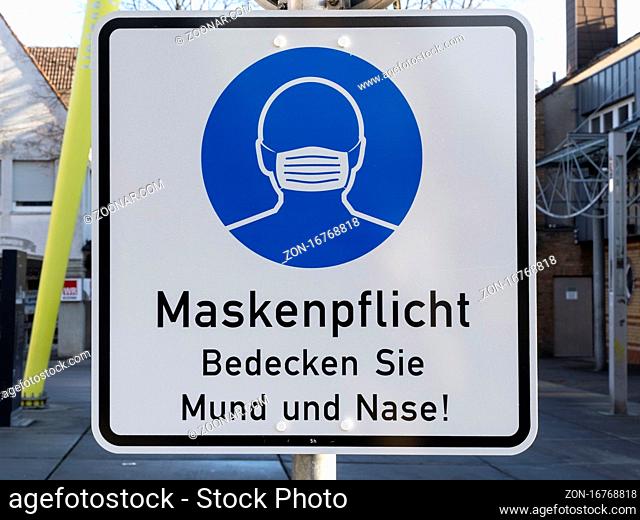 Schild, Maskenpflicht, Unna, Nordrhein-Westfalen, Deutschland, Europa