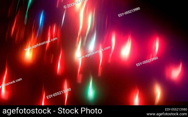 Abstract falling light in the darkness, background with downing beams, 3d render backdrop