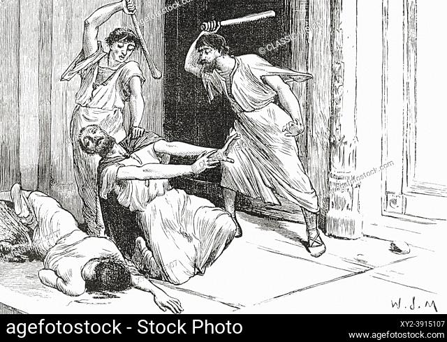 The murder of Tiberius Gracchus. Tiberius Sempronius Gracchus, 163/162â. “133 BC. Popularis Roman politician best known for his agrarian reform law