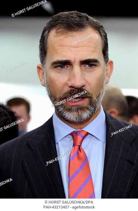 Spanish crown prince Felipe visits exhibition booths of Spanish companies at the world's biggest food and nutrition trade show Anuga in Cologne, Germany
