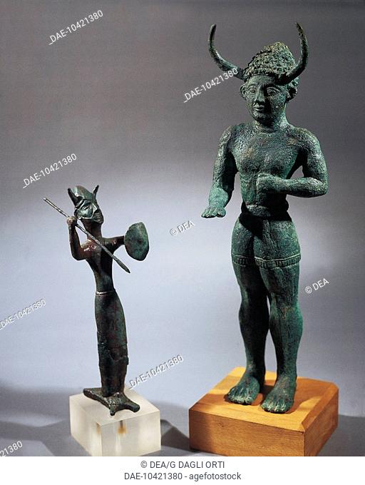 Greek civilization, 12th century b.C. Bronze statue of horned gods. From the shrine of Enkomi, Cyprus.  Nicosia, Museo Di Cipro (Archaeological Museum)