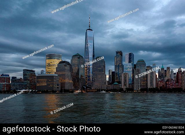 The waterfront of the business district of Lower Manhattan, New York