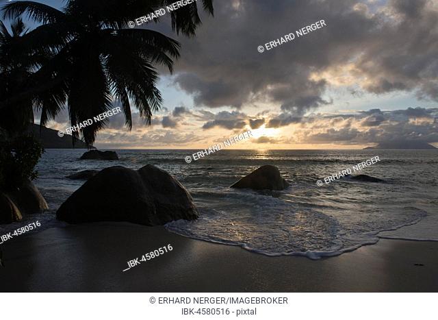 Sunset on the beach, Beau Vallon, Mahe, Seychelles