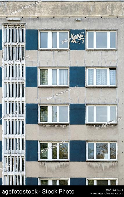 Germany, Saxony-Anhalt, Dessau, WBS70, prefabricated building, facade, housing series of the former GDR