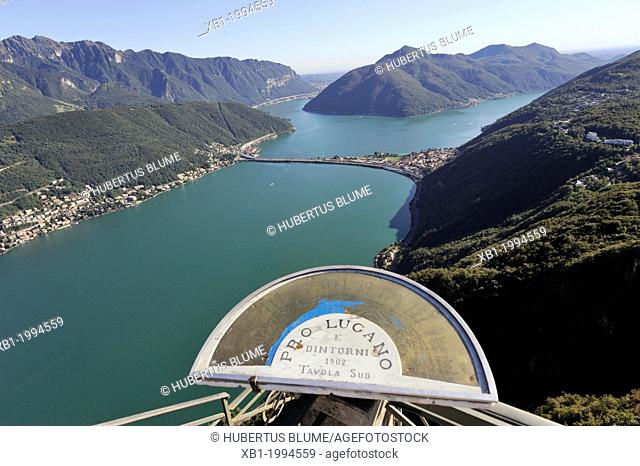 view from Monte San Salvatore down to Lake Lugano, Ticino, Switzerland