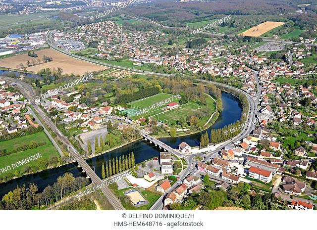 France, Doubs, Doubs valley, Voujeaucourt aerial view
