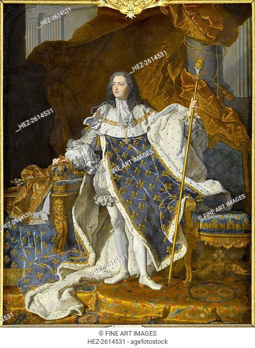 Portrait of Louis XV in his royal costume. Artist: Rigaud, Hyacinthe François Honoré (1659-1743)