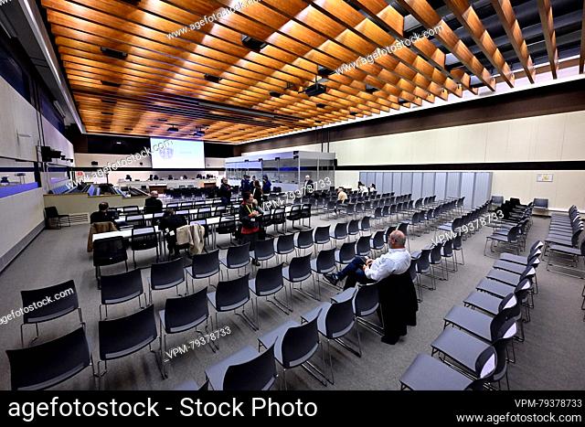 Illustration picture shows the court room ahead of the first session in front of Brussels correctional court for a trial on a large drug case that had come to...