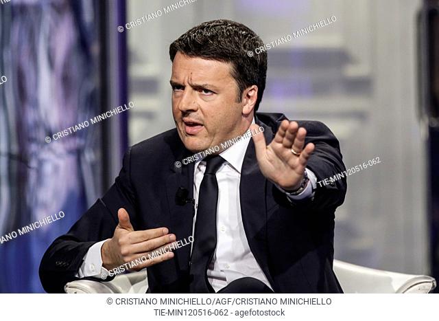 Italian Prime Minister Matteo Renzi during the interview at tv show Porta a porta, Rome, ITALY-12-05-2016