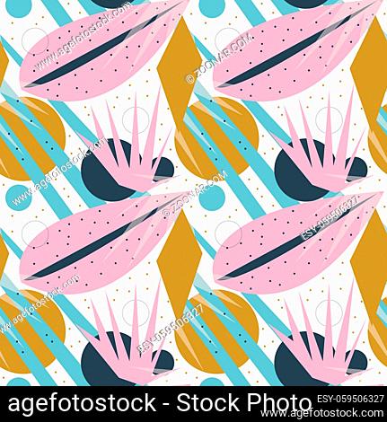Retro geometric seamless pattern. Trendy palm leaf endless background, repeating texture. Vector illustration