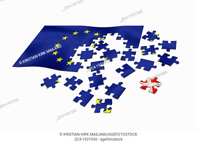 EU flag as puzzle with Danish flag Dannebrog as a distant piece