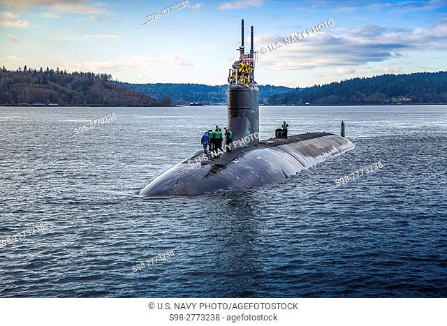 BREMERTON, Wash. (Dec. 15, 2016) The Seawolf-class fast-attack submarine USS Connecticut (SSN 22) departs Puget Sound Naval Shipyard for sea trials following a...