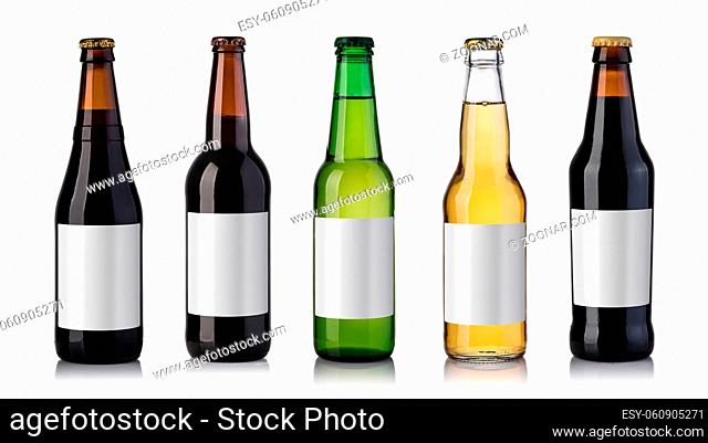 Set of beer bottles on a white background