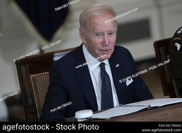 United States President Joe Biden meets with Department of Defense leaders to discuss national security priorities at the White House in Washington, DC