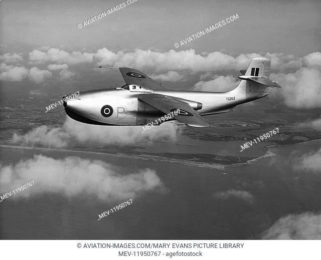 Prototype Royal Air Force RAF Saunders-Roe Sra-1 Jet-Fighter Flying-Boat Flying over the Coast As Flown by Test-Pilot Captain Eric Melrose 'Winkle' Brown, Cbe