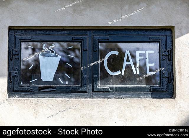 Copenhagen, Denmark A cafe sign in a small window