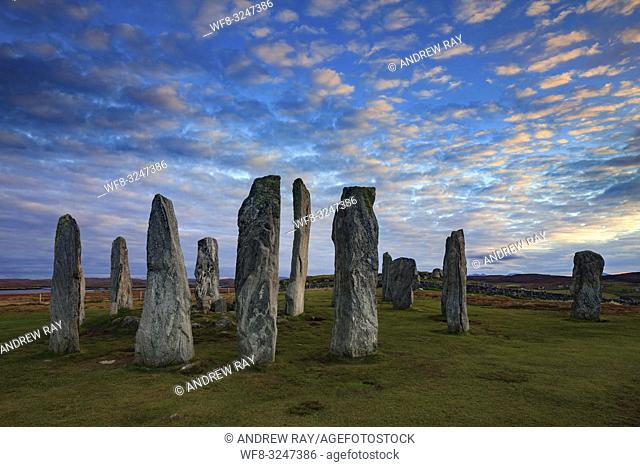 The Neolithic Stone Circle at Callanish on the Isle of Lewis, captured at sunset in late October