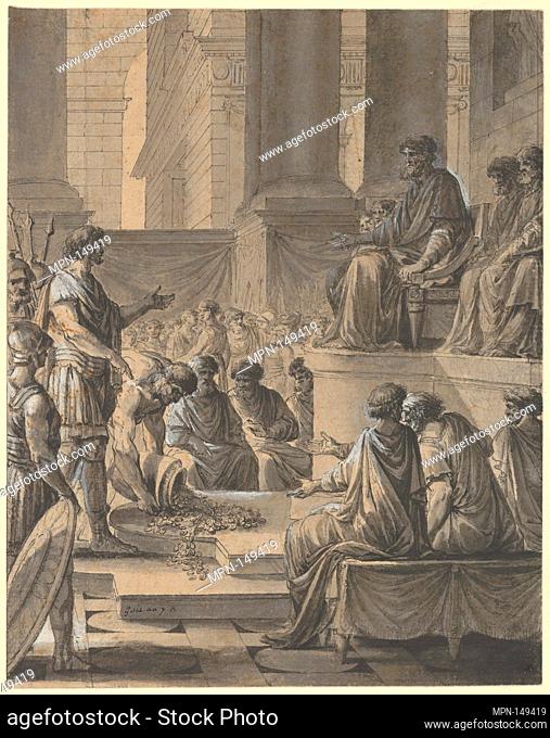 Hannibal Before the Senate in Carthage. Artist: Étienne Pierre Adrien Gois (French, Paris 1731-1823 Paris); Date: 1798-99; Medium: Pen and black ink, gray wash