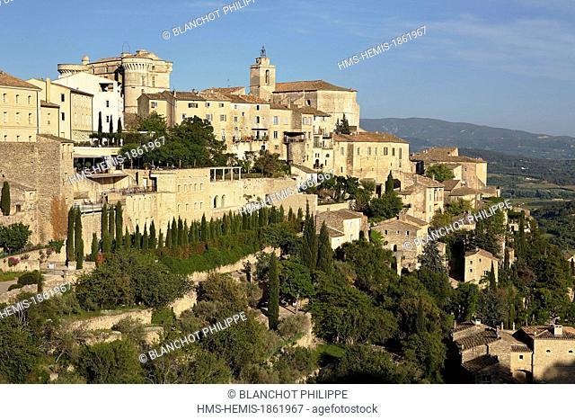 France, Vaucluse, regional park of Luberon, Gordes, labeled Most Beautiful Villages of France, perched village dominated by its Renaissance castle and the St