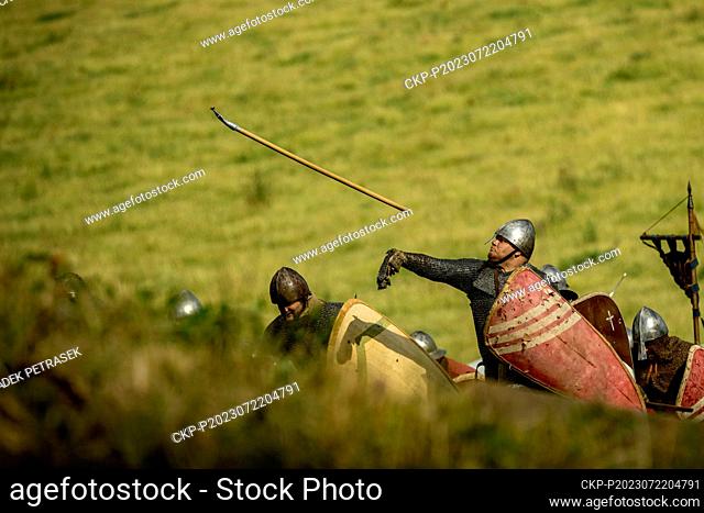 Conquesting of Curie Vitkov in Chrastava, Liberec region, Czech Republic, July 22, 2023. 200 warriors took part in the 25th jubilee festival of early medieval...