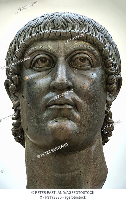 The colossal bronze head of Constantine the Great in the Palazzo dei Conservatori, part of the Capitoline Museums, Rome, Italy