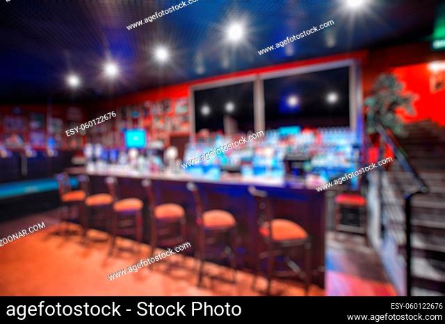 Blur coffee shop or cafe restaurant with abstract bokeh light image background. For create montage product display