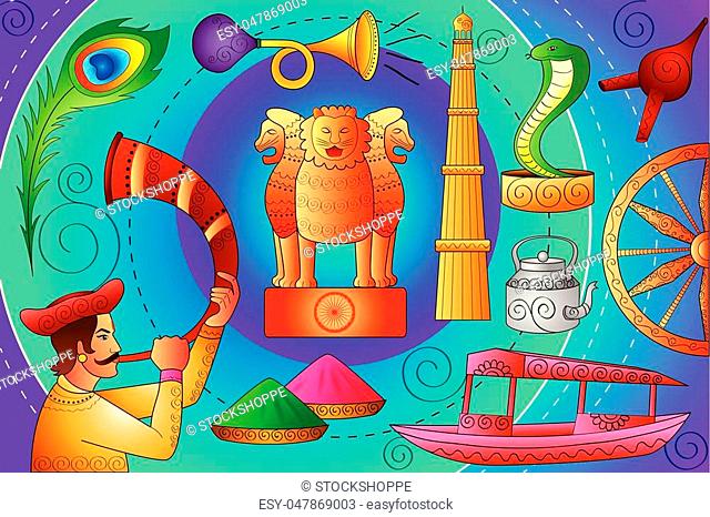 vector illustration of India patriotic background showing diverse Culture and Art