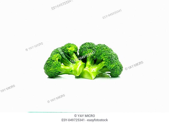Green broccoli (Brassica oleracea). Vegetables natural source of betacarotene, vitamin c, vitamin k, fiber food, folate. Fresh broccoli cabbage isolated on...