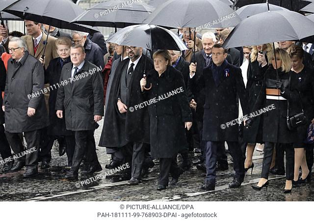 dpatop - 11 November 2018, France (France), Paris: Jean Claude Juncker (l-r), President of the European Commission, Dalia Grybauskait·, President of Lithuania