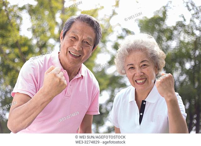 Elderly couple outdoors, healthy life