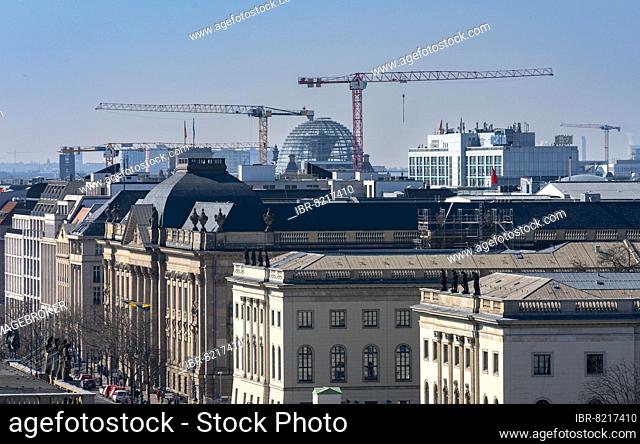 View from the roof terrace of the City Palace to the dome of the Reichstag building and the German Museum, Berlin, Germany, Europe