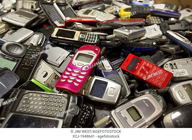 Dexter, Michigan - Cell phone recycling at ReCellular, Inc. The company collects used phones, inspects and repairs them, and resells them