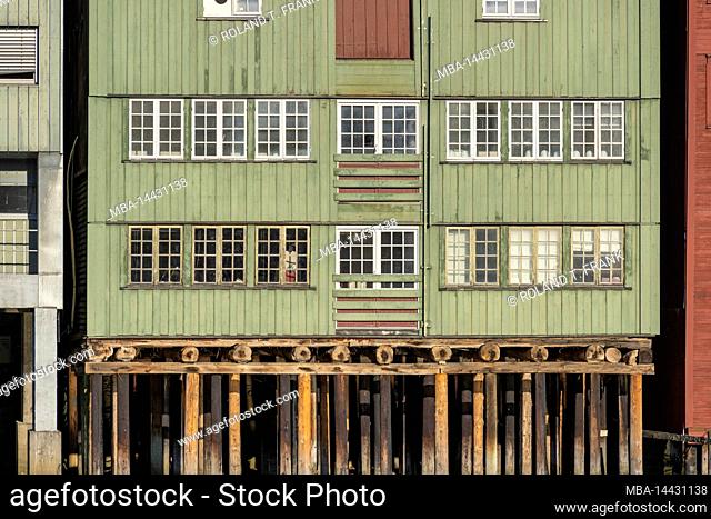 Norway, Trondelag, Trondheim, warehouses, historical buildings, on the Nidelva river