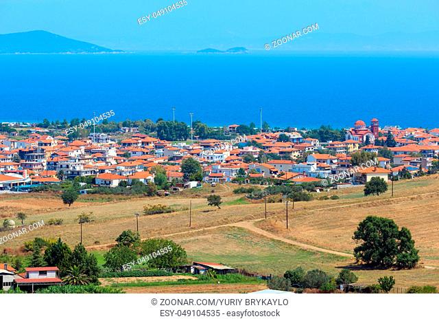 Beautiful summer sea coast view with rural scene (Athos Peninsula, Halkidiki, Greece)