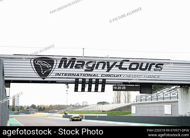 16 March 2022, France, Magny-Cours: The Magny-Cours International Circuit / Nevers France lettering can be seen on the start and finish straight