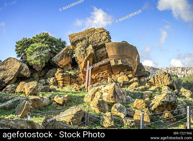 Ruins, Temple of Olympian Zeus, Valle dei Templi (Valley of the Temples) Archaeological Park, Agrigento, Sicily, Italy, Europe