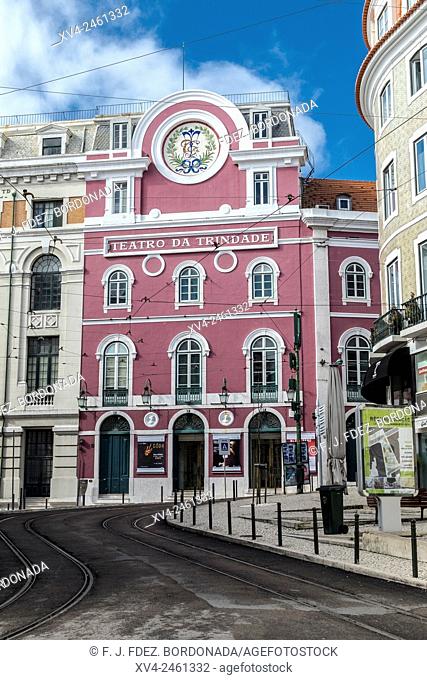 Trindade Theatre facade, Chiado, Lisbon, Portugal