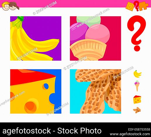 Cartoon Illustration of Educational Game of Guessing Food Objects