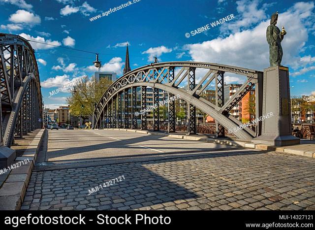 View over the Brooks Bridge into the old town of Hamburg