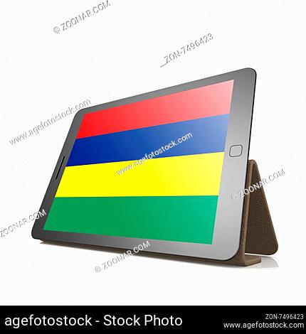 Tablet with Mauritius flag image with hi-res rendered artwork that could be used for any graphic design