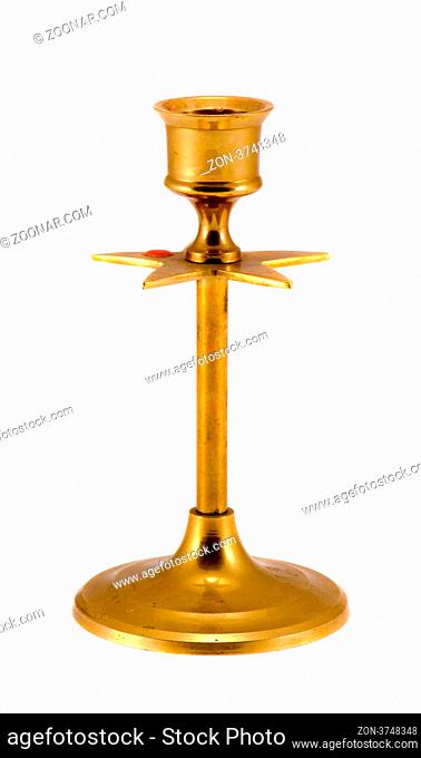 Gold retro candlestick with star shape isolated on white background